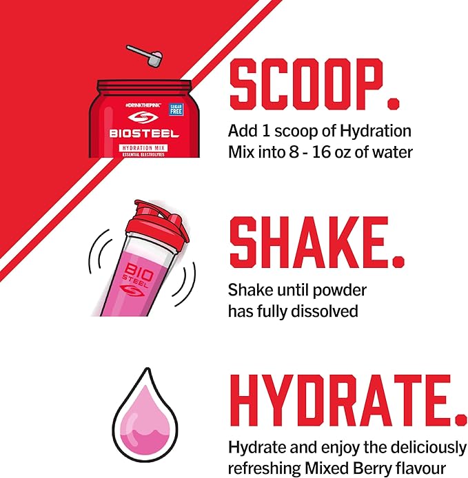BioSteel Zero Sugar Hydration Mix, Great Tasting Hydration with 5 Essential Electrolytes, Mixed Berry, 100 Servings per Tub