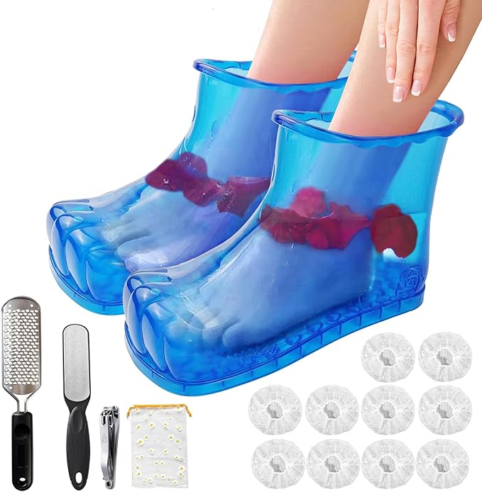 Foot Bath Soak Tub Shoes of Water Saving, A Pair of Portable Spa Soak for Foot Care, Milk Bath Wash, Foot Massager Spa for Women and Men, Water Saving Toenail Soaking Bowl(Large, Blue,2PCS)