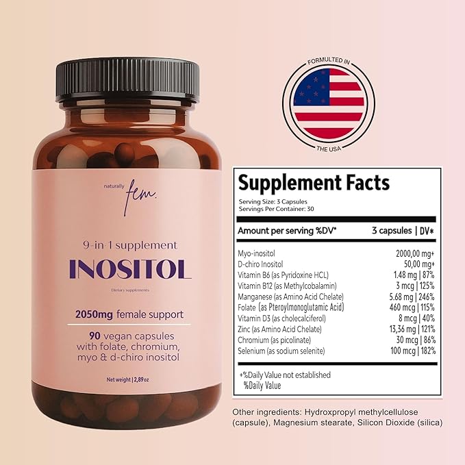 QSTA Myo-Inositol & D-Chiro Inositol Supplement for Women 2050mg (40:1 Ratio) – 9-in-1 Hormonal & Metabolic Support with Folate, Vitamin B6, B12, D3, Zinc & Chromium