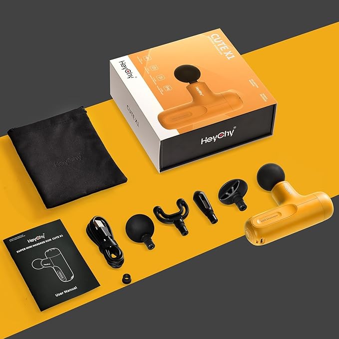 Super Mini Massage Gun Deep Tissue with 5 Speeds, Small Travel Size Percussion Muscle Massager for Pain Relief with 4 Attachments, Handheld Portable Massager Gun for Man & Women, Yellow