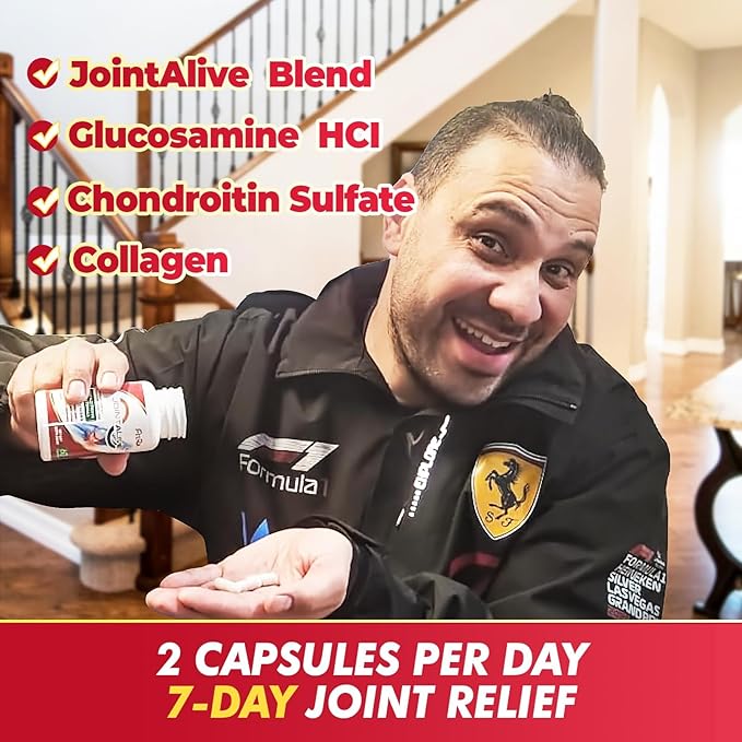JointAlive Joint Support Supplements for Women & Men, Glucosamine Chondroitin, Relief Joints Discomfort, Cartilage Repair, Healthy Inflammatory Response, as Quickly as 7 Days, 60 Servings