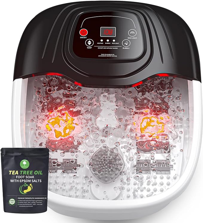 Foot Spa Bath Massager with Heat, Epsom Salt,Bubbles, Vibration and Red Light, Tub for Stress Relief,Foot Soaker, Birthday Gifts for Mom Dad Women Men Her Him