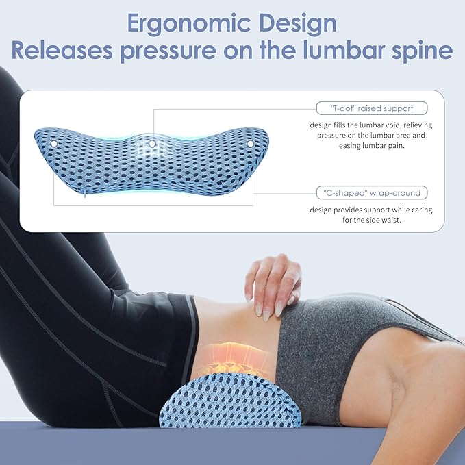 Lumbar Support Pillow Ergonomic Memory Foam, Relieve Back Pain, CMFY Breathable & Detachable & Washable, Perfect for Office Chairs, Car Seats, Beds (Blue)
