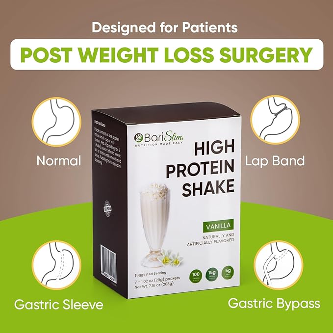 BariSlim High Protein Shake - Delicious & Nutritious Meal Replacement Shake - Low Sugar & Carb - Formulated for Bariatric Patients & Post-Weight Loss Surgery Support | Vanilla Shake (9 oz)