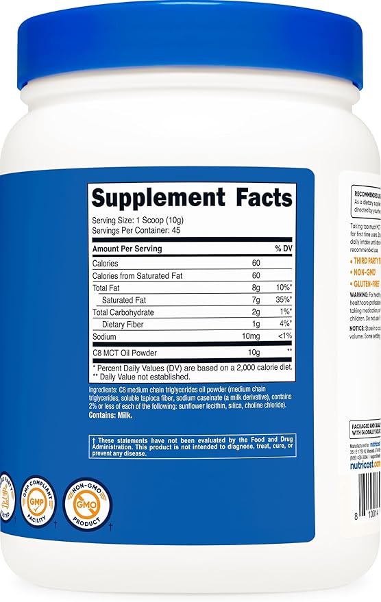 Nutricost C8 MCT Oil Powder 1LB (16.2oz) - 95% C8 MCT Oil Powder