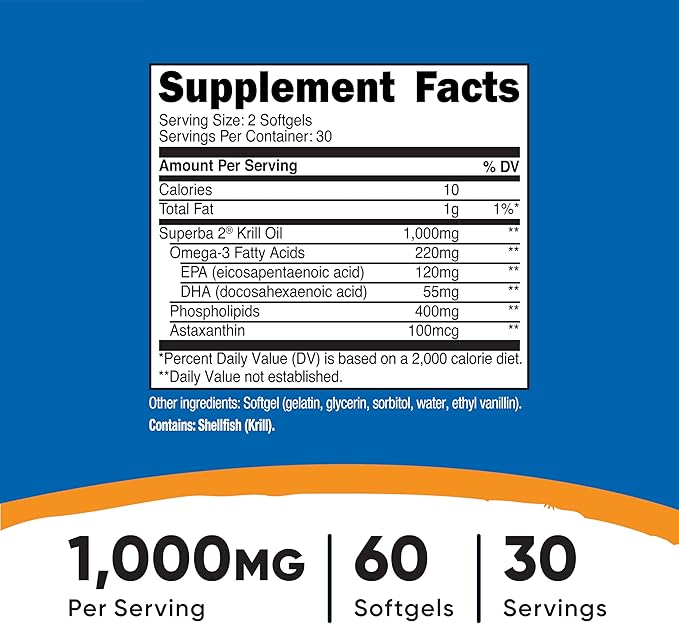 Nutricost Krill Oil 1000mg; 60 Liquid Softgels (3 Bottles) - Omega-3 EPA-DHA