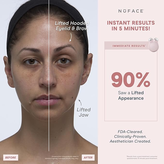 NuFACE MINI+ Microcurrent Facial Device Kit - Limited Edition FDA Cleared Face Massager Device + Microcurrent Gel Activator & Applicator Brush - Velvet Rose