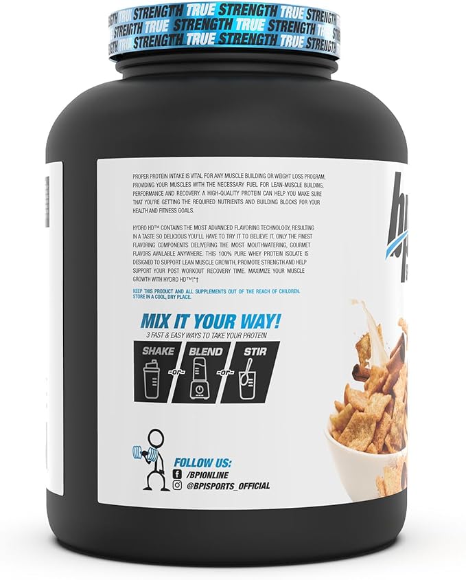 BPI Sports Hydro HD - 100% Hydrolyzed Whey Protein Powder - Muscle Growth, Recovery, 25g of Hydrolyzed Protein, Low Carb, Low Sugar, Fast Absorbing (68 Servings, Cinnamon Cereal)
