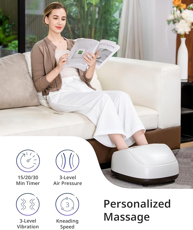 Foot Massager with 2 Level Heat, 3 Level Air Compression & Vibration, Deep Kneading Shiatsu, Remote Control &Timer for Pain Relief, Neuropathy, Plantar Fasciitis, Relaxation for Long Stand & Fitness