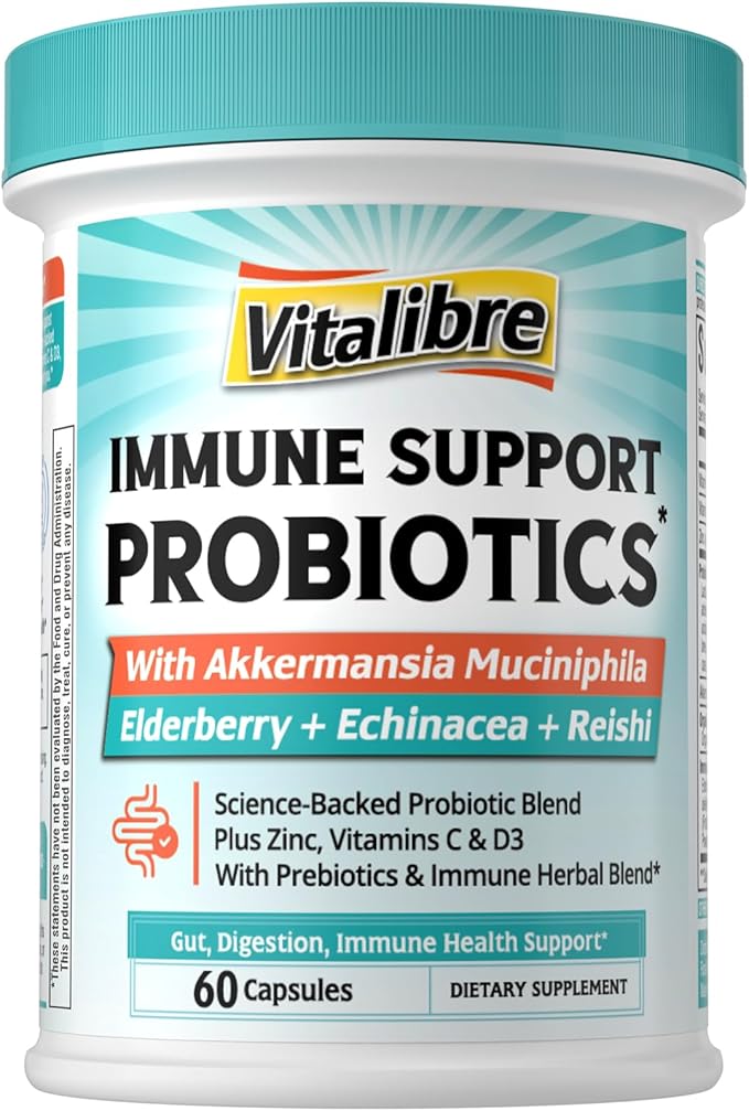Akkermansia Probiotics for Women & Men, Immune Support Supplement, 16 Strains, with Prebiotics, Zinc, Vitamins C & D3, Moringa & Elderberry, Non-GMO, Digestive Support, 60 Capsules