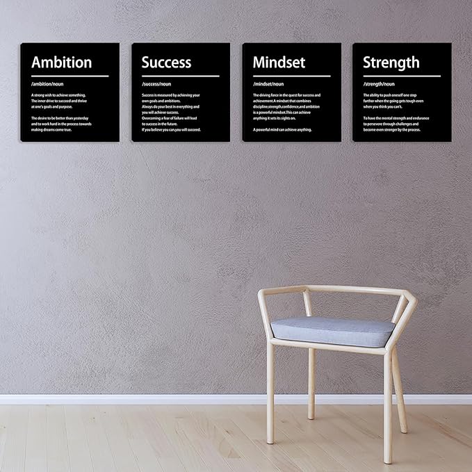 Azrosap Inspirational Canvas Wall Art for Bedroom Motivational Wall Decor for Office Living Room Wall Painting Picture Framed Poster Artwork Wall Decorations Art Prints Office Decor 16"x16"x4pcs