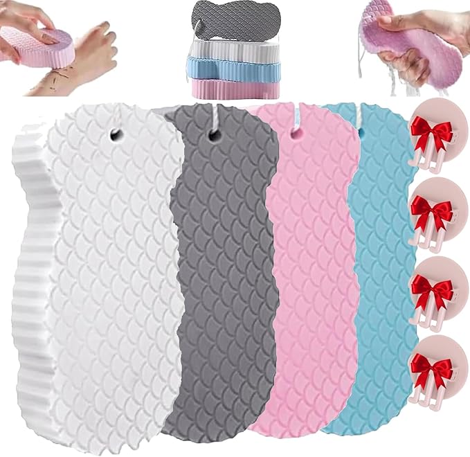 Spirittion Magic Super Soft Exfoliating Bath Sponge, 3D Super Soft Exfoliating Bath Sponge, Reusable for Adults Children and Wome (4 PCS Mix)