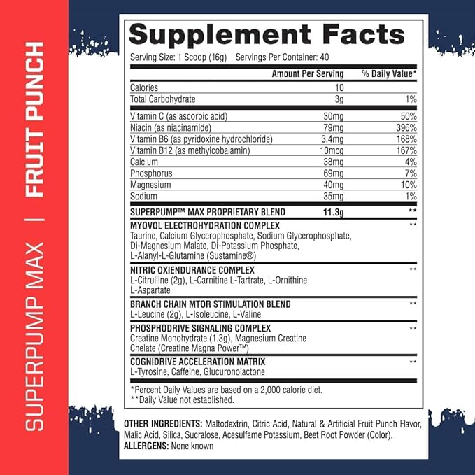 Gaspari Nutrition SuperPump MAX, The Ultimate Pre Workout Powder, Sustained Energy Preworkout, Nitric Oxide Booster, Muscle Growth, Recovery & Replenishes Electrolytes (40 Servings, Fruit Punch)