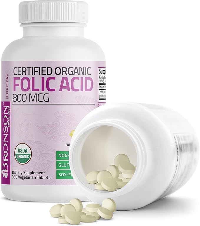 Bronson Organic Folic Acid (Vitamin B9 Folate) 800 mcg Folate from Lemon Peel 360 Tablets