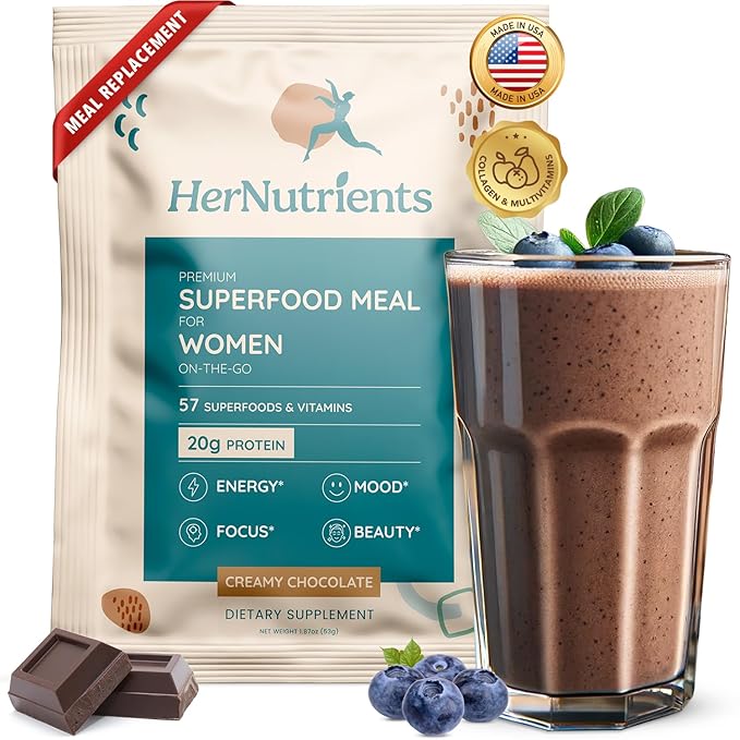 SuperFood Meal Replacement for Women - All-In-One Protein Powder with Greens & Vitamins & Collagen | Chocolate Protein Shake & Supplement Snack for Women's Health, Energy, Focus, Beauty, Mood, No Added Sugar  (1 Sample Packet, Chocolate)