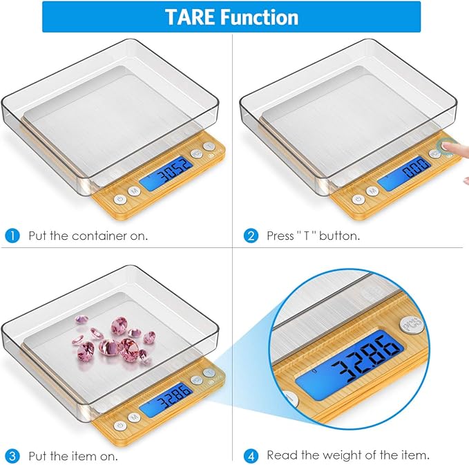 AMIR Digital Kitchen Scale, 500g Mini Pocket Jewelry Scale, Cooking Digital Food Scale with Back-Lit LCD Display, 2 Trays, 6 Units (Battery Included)