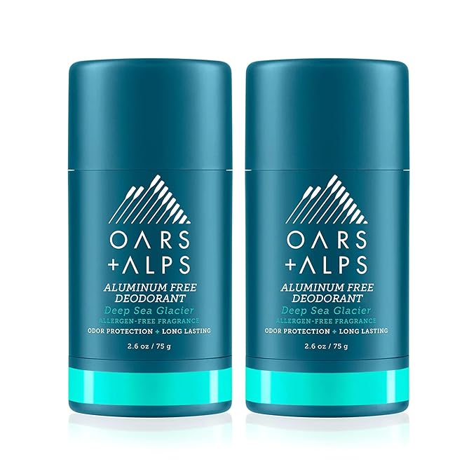 Oars + Alps Aluminum Free Deodorant for Men and Women, Dermatologist Tested and for Sensitive Skin, Vegan, Deep Sea Glacier, 2 Pack, 2.6 Oz Each