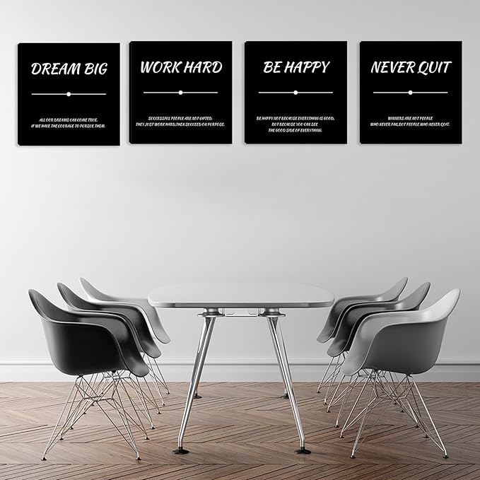 Motivational Wall Decor Office Wall Decor Inspirational Wall Art Decor Canvas Wall Paintings 4 Pieces Framed Quotes Posters Picture Artwork Living Room Bedroom Home Decoration 12"x12"x4pcs