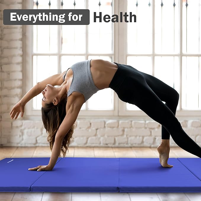 Folding Exercise Gymnastics Mat 4'x8'x2" Gym Workout Mat with Carrying Handles High-Density Anti-Tear Portable Fitness Aerobics Mats for Home Gym Yoga Pilates Tumbling MMA Core Training, Multiple Colors
