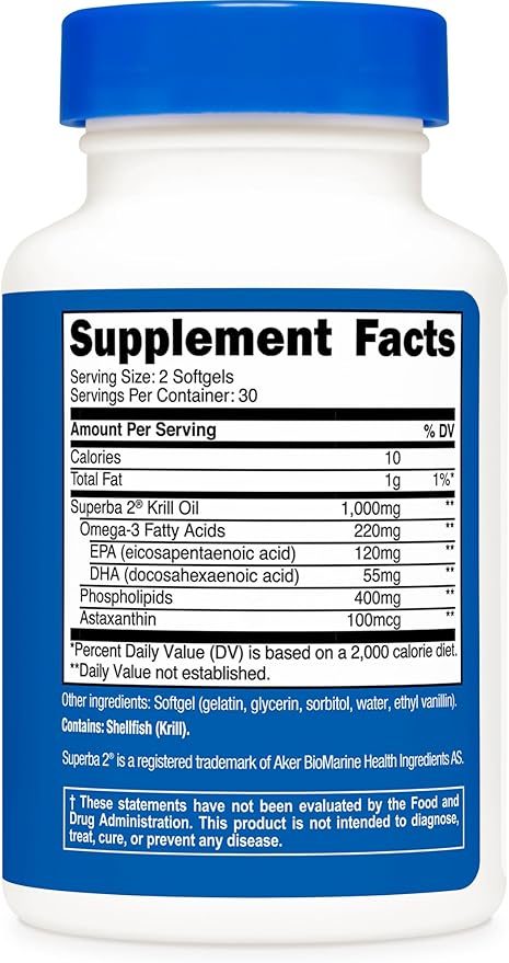 Nutricost Krill Oil 1000mg, 60 Softgels - Omega-3 EPA-DHA Krill Oil Supplement, with Superbakrill