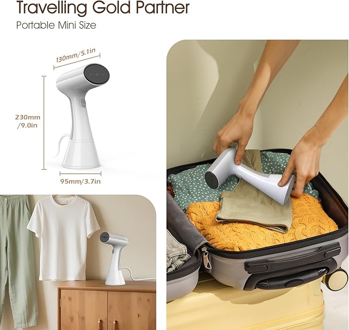 Handheld Garment Steamer for Clothes, Travel Steamer for clothing Portable Mini, 302°F Turbo Extreme Penetrating Steam Wrinkle reduction, 20s fast heat up steam iron, Ideal for Home, Office