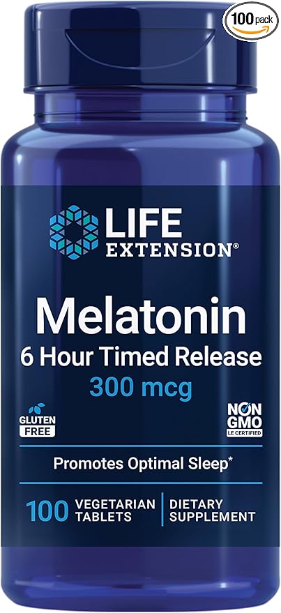 Life Extension DHEA 25mg and Melatonin 6 Hour Time Release 300mcg - 100 Capsules and 100 Tablets