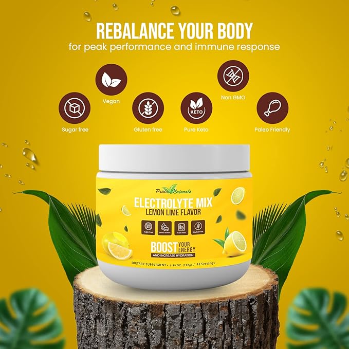 Electrolyte Powder - Refreshing Workout Recovery Electrolytes, Sugar Free, Gluten Free & Vegan, Pure Keto & Paleo Hydration Beverage, Immune Boosting Vitamins (198 Grams, Lemon Lime)
