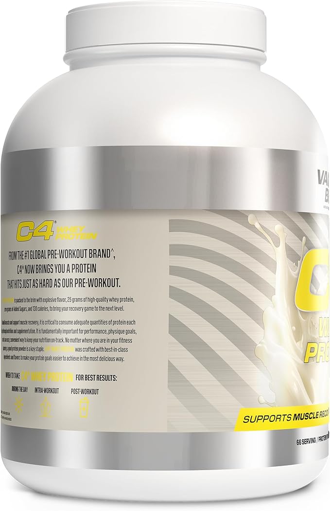 Cellucor C4 Whey Protein Powder, Vanilla Bean - 25g Protein, 0g Added Sugar, 130 Calories Per Serving, Supports Muscle Recovery, 66 Servings, Premium Whey for Post-Workout