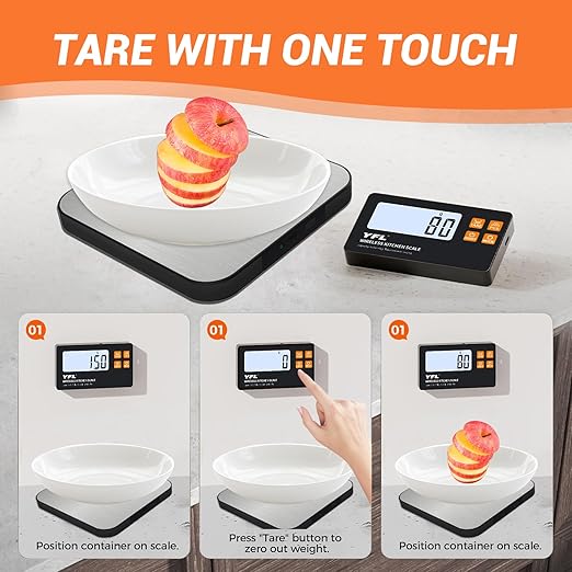 YFL Wireless Kitchen Scale with Detachable Remote Display, 33lb High Precision Digital Scale 1g/0.1oz, Tare Function 7 Units Food Scale for Cooking, Baking, Meal Prep & Dieting