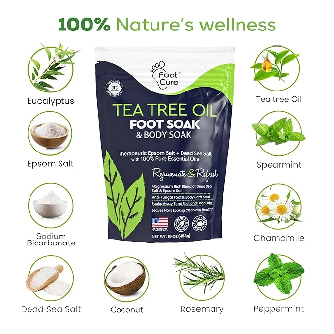Tea Tree Oil Foot Soak with Epsom Salt - Best Toenail Fungus Treatment, Athletes Foot & Softens Calluses - Soothes Sore & Tired Feet, Fungal Toe, Foot Odor Scent, Spa Pedicure - Made in USA - 2 Pack