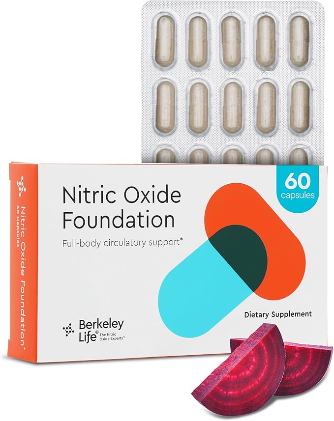 Berkely Life Nitric Oxide Foundation, Full-Body Circulatory Support - Nitric Oxide Supplement with Organic Beet Root Powder Supports Healthy Blood Pressure, Heart & Cardiovascular Health - 60 Capsules