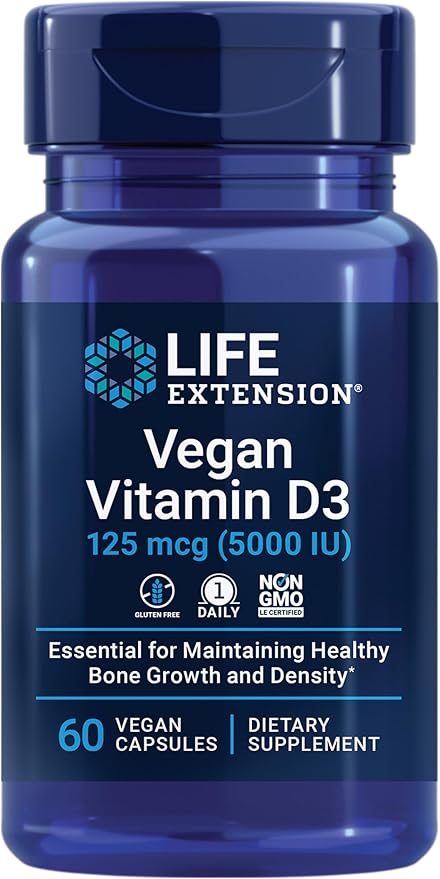 Life Extension Vegan Vitamin D3, Joint/Bone Health, Immune Support, Non-GMO, Gluten Free, 60 Count