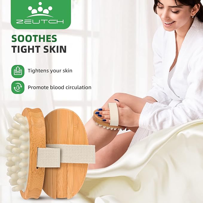 Premium Dry Brushing Body Brush Set for Lymphatic Drainage and Cellulite Treatment, Boar Bristle Long Handle Face Cleansing Brush for A Glowing Skin, 5 Pack