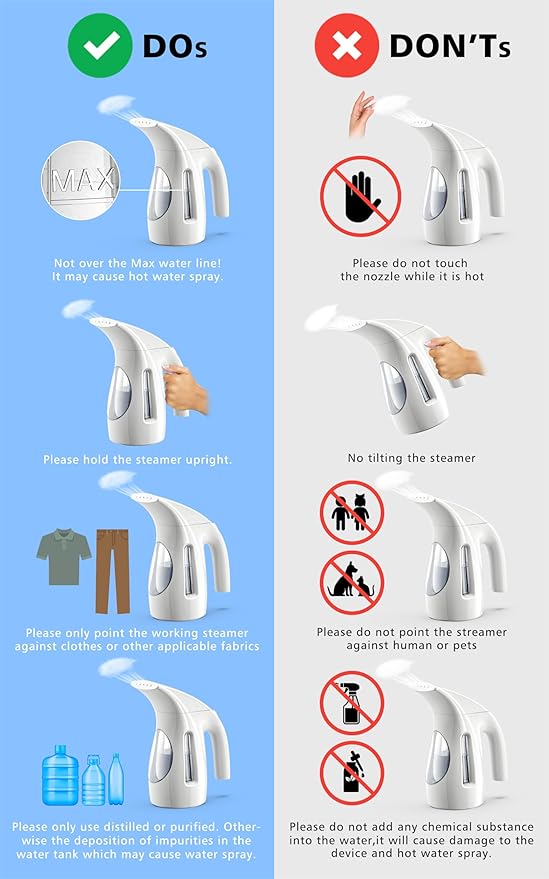 HiLIFE Steamer for Clothes, Portable Handheld Design, 240ml Big Capacity, 700W, Strong Penetrating Steam, Removes Wrinkle, for Home, Office and Travel(ONLY FOR 120V)(White)