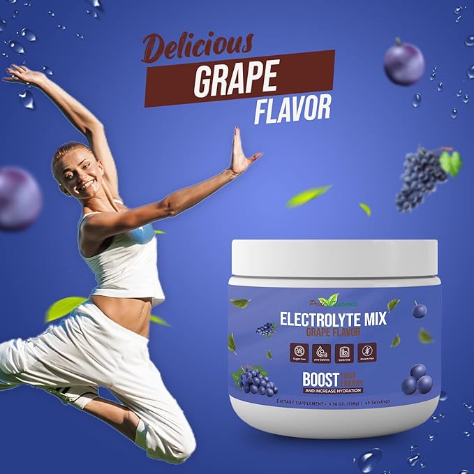 Electrolyte Powder - Refreshing Workout Recovery Electrolytes, Sugar Free, Gluten Free & Vegan, Pure Keto & Paleo Hydration Beverage, Immune Boosting Vitamins (198 Grams, Grape)
