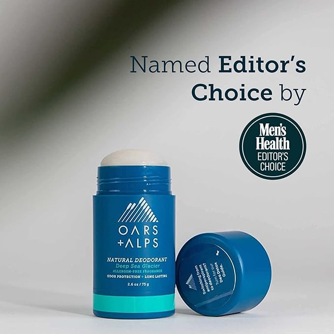 Oars + Alps Aluminum Free Deodorant for Men and Women, Dermatologist Tested and for Sensitive Skin, Vegan, Deep Sea Glacier, 2 Pack, 2.6 Oz Each