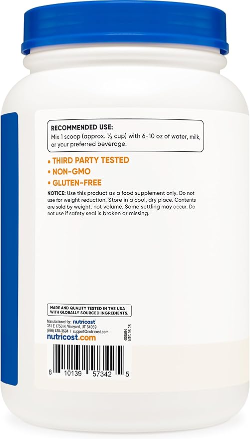 Nutricost Grass-Fed Whey Protein Concentrate (Unflavored) 2LBS - Undenatured, Non-GMO, Gluten Free