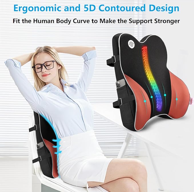 Lumbar Support Pillow for Office Chair,Memory Foam Back Support for Chair,Car Seat,Computer Chair,Recliner with Breathable Mesh Cover,Ergonomic Design for Back Pain Relief Improve Posture (Black)