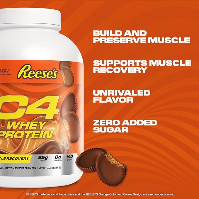 Cellucor C4 Whey Protein Powder, Reese’S Peanut Butter & Chocolate - 25g Protein, 0g Added Sugar, 140 Calories Per Serving, Supports Muscle Recovery, 66 Servings, Premium Whey for Post-Workout