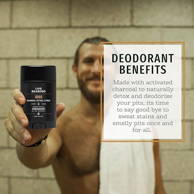 Live Bearded Men's Deodorant - Long Lasting, Aluminum Free, All Natural, Activated Charcoal Deodorant for Men, Travel Size - 1880, 3 Stick