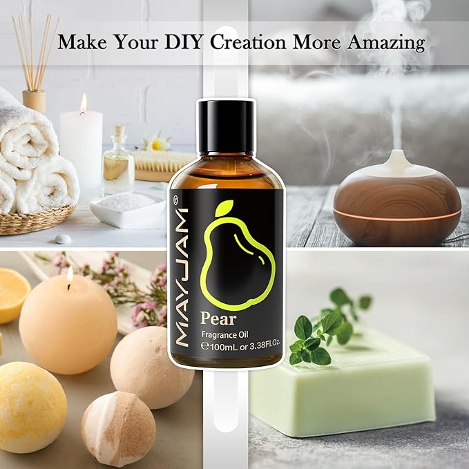 100ML/3.38FL.OZ Pear Fragrance Oils with Glass Dropper, Essential Oils for Diffusers for Home, Long Lasting Scented Oils for Diffusers Soap Candle Making