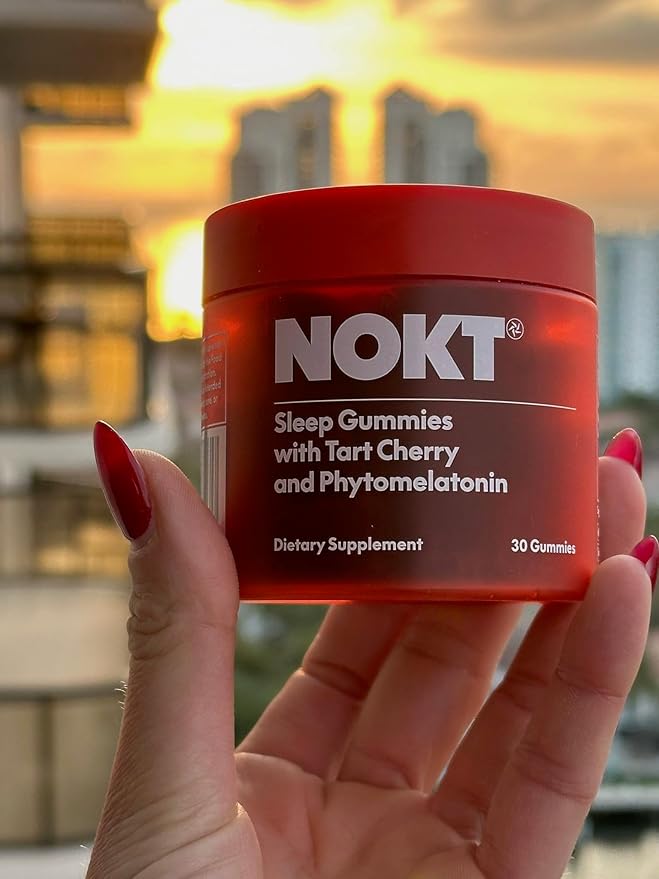 NOKT Sleep Gummies - Tart Cherry & Vegan Melatonin, Sugar-Free, Gluten-Free, Nutritional Supplement, 30 Gummies, Tart Cherry Flavor, Gummy Form, Deep Restorative Sleep Support