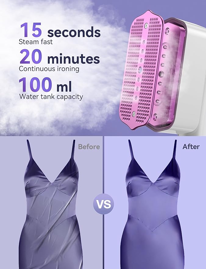 Steamer for Clothes,Sundu Portable Iron Travel Clothes Steamer 15s Fast Heat-up,100ml Water Tank,20 Minutes of Continuous Ironing Removes Wrinkle for Home,Office and Travel-White