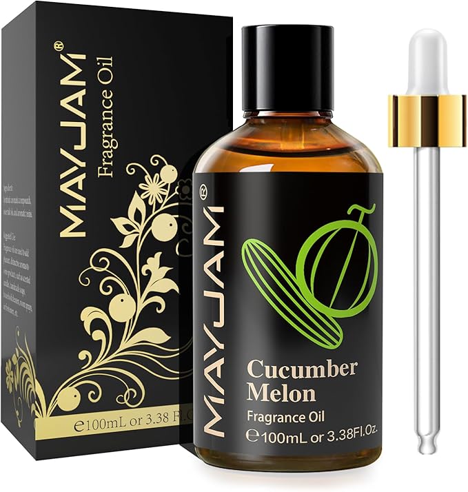 100ML/3.38FL.OZ Cucumber Melon Fragrance Oils with Glass Dropper, Essential Oils for Diffusers for Home, Long Lasting Scented Oils for Diffusers Soap Candle Making