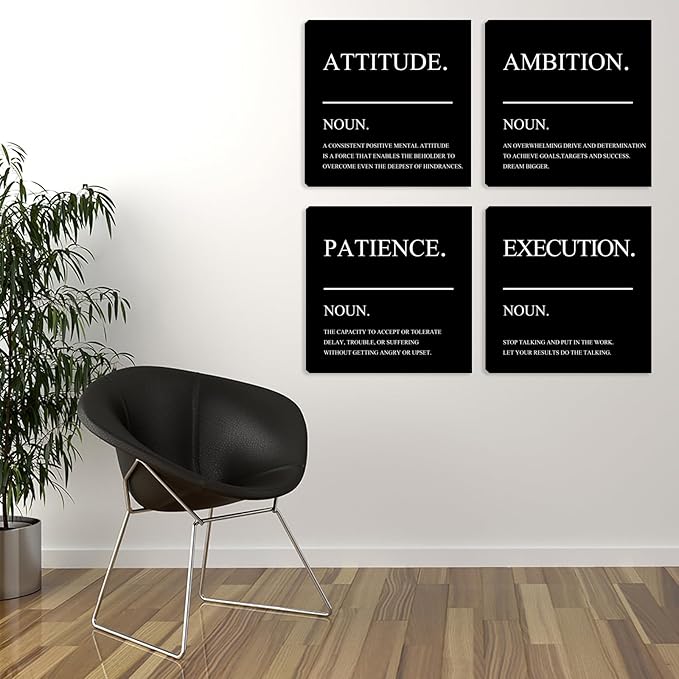 Azrosap Inspirational Canvas Painting Wall Art Ambition Quotes Prints Framed Poster Positive Quotes Wall Picture for Men Women Bedroom Living Room Home Office Decor Decorations 12"x12"x4pcs
