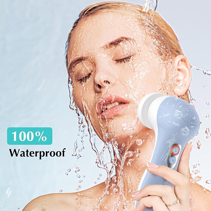 COSLUS Powered Facial Cleansing Brush: Rechargeable Electric Face Cleanser for Sensitive & Acne-Prone Skin, 3 Brush Heads, 3 Speeds, 2-Direction Rotation, for Men Women IPX7, Deep Cleaning Blue