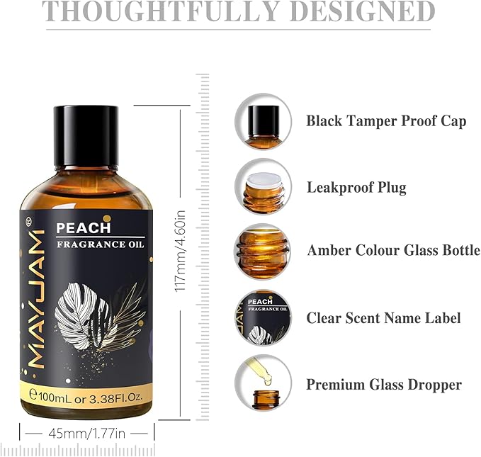 100ML/3.38FL.OZ Peach Fragrance Oils with Glass Dropper, Essential Oils for Diffusers for Home, Long Lasting Scented Oils for Diffusers Soap Candle Making
