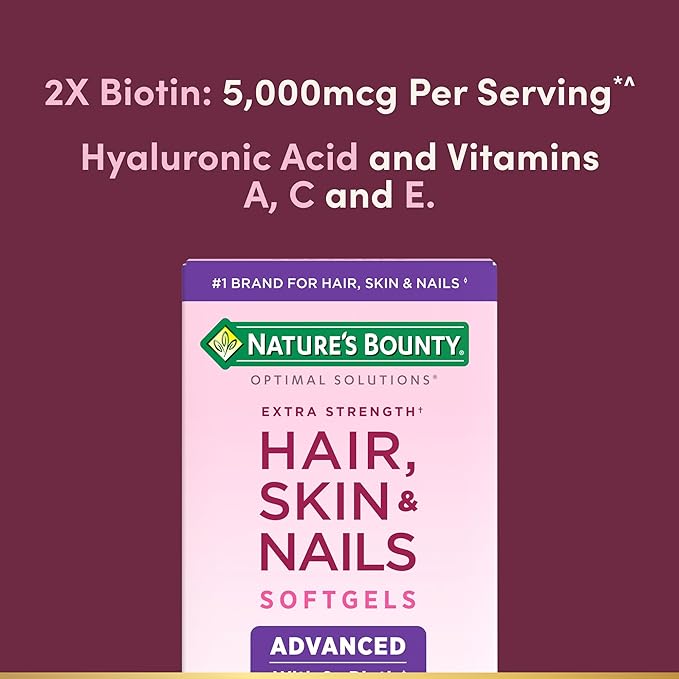Nature's Bounty Advanced Hair, Skin & Nails, Argan-Infused Vitamin Supplement with Biotin and Hyaluronic Acid, 150 Rapid Release Softgels, 50 Total Servings