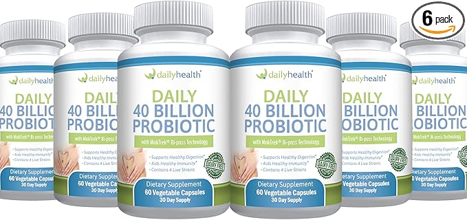 Daily Probiotic 40 Billion CFU MakTrek Bi-Pass Technology Digestion Immune Health 360 Veggie Capsules (6 Month Supply)