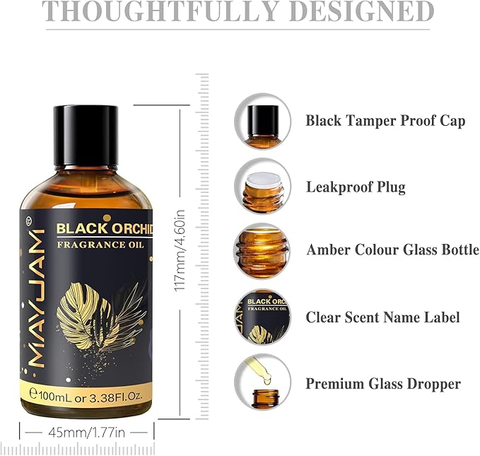 100ML/3.38FL.OZ Black Orchid Fragrance Oils with Glass Dropper, Essential Oils for Diffusers for Home, Long Lasting Scented Oils for Diffusers Soap Candle Making